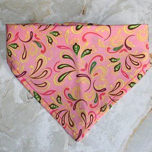 HAND CRAFTED Bandana Pink Paisley Floral Print Dog Pet Scarf Accessory